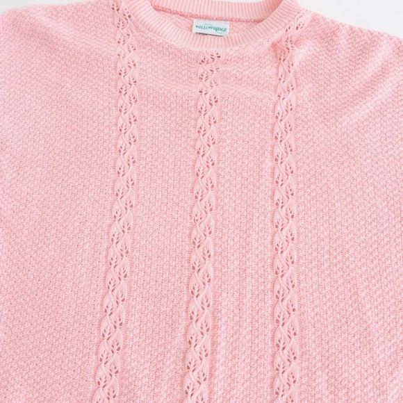 Vintage Willow Ridge Pink Cable Knit Mockneck Barbiecore Preppy Sweater L - Picture 7 of 10